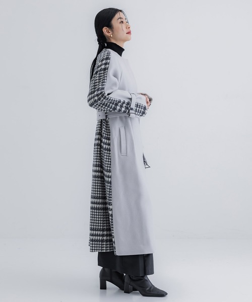 【セール】【WEB限定】バックチェックフレアコート｜保温/ウール100%（ノーカラーコート）｜UNITED TOKYO（ユナイテッドトウキョウ）