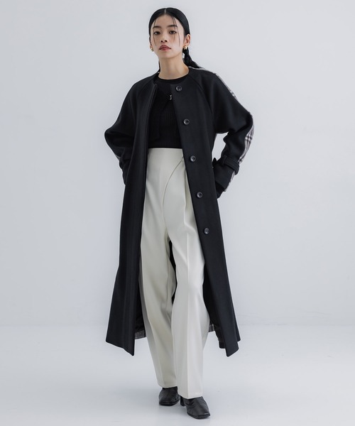 【セール】【WEB限定】バックチェックフレアコート｜保温/ウール100%（ノーカラーコート）｜UNITED TOKYO（ユナイテッドトウキョウ）