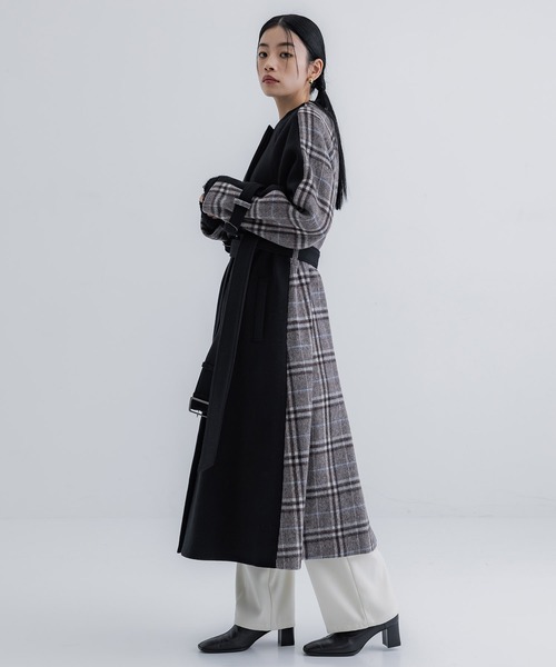 【セール】【WEB限定】バックチェックフレアコート｜保温/ウール100%（ノーカラーコート）｜UNITED TOKYO（ユナイテッドトウキョウ）
