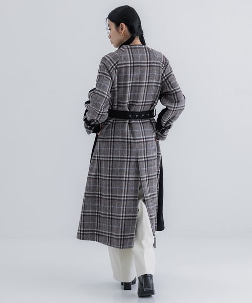 【セール】【WEB限定】バックチェックフレアコート｜保温/ウール100%（ノーカラーコート）｜UNITED TOKYO（ユナイテッドトウキョウ）