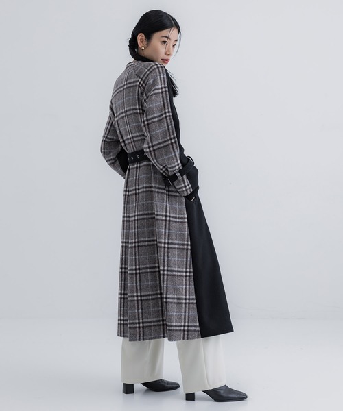 【セール】【WEB限定】バックチェックフレアコート｜保温/ウール100%（ノーカラーコート）｜UNITED TOKYO（ユナイテッドトウキョウ）
