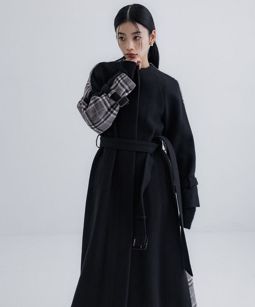 【セール】【WEB限定】バックチェックフレアコート｜保温/ウール100%（ノーカラーコート）｜UNITED TOKYO（ユナイテッドトウキョウ）