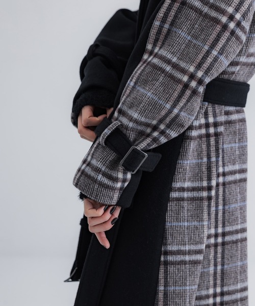 【セール】【WEB限定】バックチェックフレアコート｜保温/ウール100%（ノーカラーコート）｜UNITED TOKYO（ユナイテッドトウキョウ）