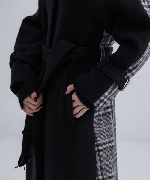 【セール】【WEB限定】バックチェックフレアコート｜保温/ウール100%（ノーカラーコート）｜UNITED TOKYO（ユナイテッドトウキョウ）