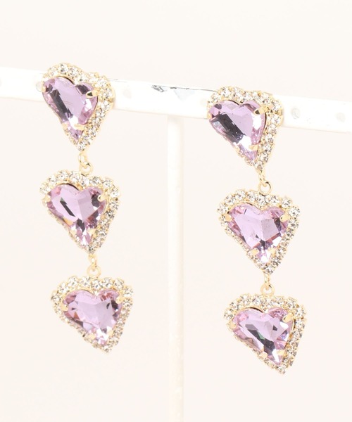 lilLilly（リルリリー）の「トリプルハートビジューピアス（ピアス（両耳用）・レディース・レッド/ピンク/ホワイト/パープル・FREE）」の7枚目の写真