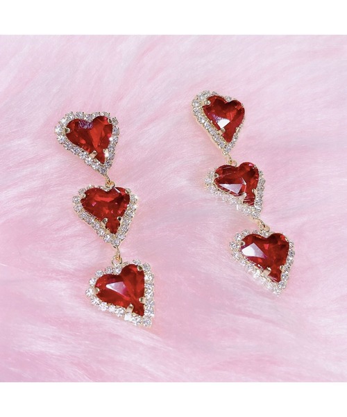lilLilly（リルリリー）の「トリプルハートビジューピアス（ピアス（両耳用）・レディース・レッド/ピンク/ホワイト/パープル・FREE）」の8枚目の写真