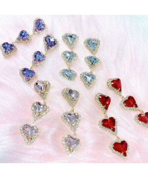 lilLilly（リルリリー）の「トリプルハートビジューピアス（ピアス（両耳用）・レディース・レッド/ピンク/ホワイト/パープル・FREE）」の9枚目の写真