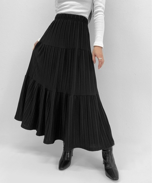 LVEU.(ラブユ.)の「【ZOZOTOWN限定】Tiered pleated long skirt / ティアードプリーツロングスカート(スカート・レディース・ブラック・FREE)」の13枚目の写真