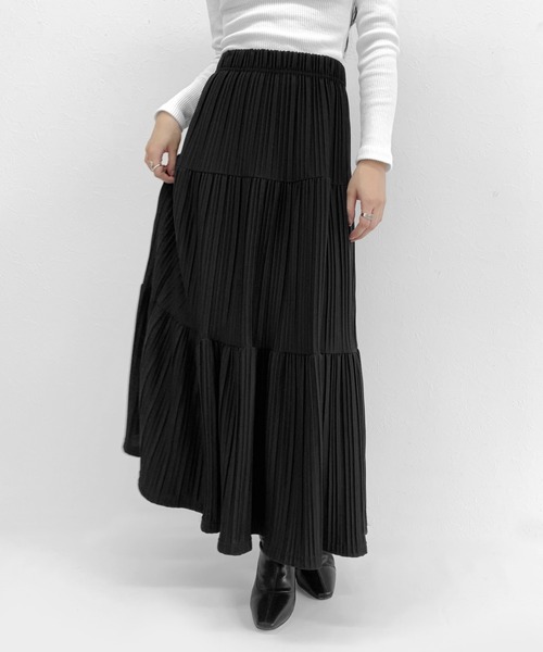 LVEU.(ラブユ.)の「【ZOZOTOWN限定】Tiered pleated long skirt / ティアードプリーツロングスカート(スカート・レディース・ブラック・FREE)」の9枚目の写真