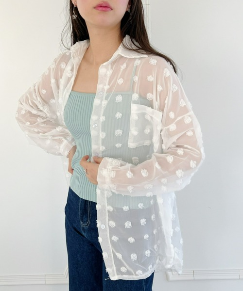 美品　センソユニコ　キューブキューブ　水玉　ドット　シアー　シャツ　ワンピース 美品 センソユニコ キューブキューブ 水玉 ドット シアー シャツ