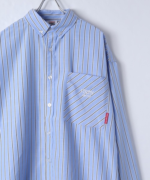 VISION STREET WEAR（ヴィジョンストリートウェア）の「【VISION STREET WEAR】ストライプシャツ / ギンガムチェックシャツ（シャツ/ブラウス・レディース・ブラック/サックスブルー/ブルー/グリーン系1/イエロー系2/グリーン系2/パープル/イエロー系1・MEDIUM/LARGE/X-LARGE）」の5枚目の写真