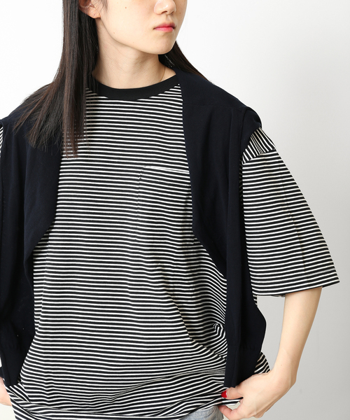 UNFOLLOW（アンフォロー）の「【FOLL / フォル】パーフェクトボーダーT(ルーズ)（Tシャツ/カットソー・メンズ・ブラック/カーキ/ネイビー・FREE）」の5枚目の写真