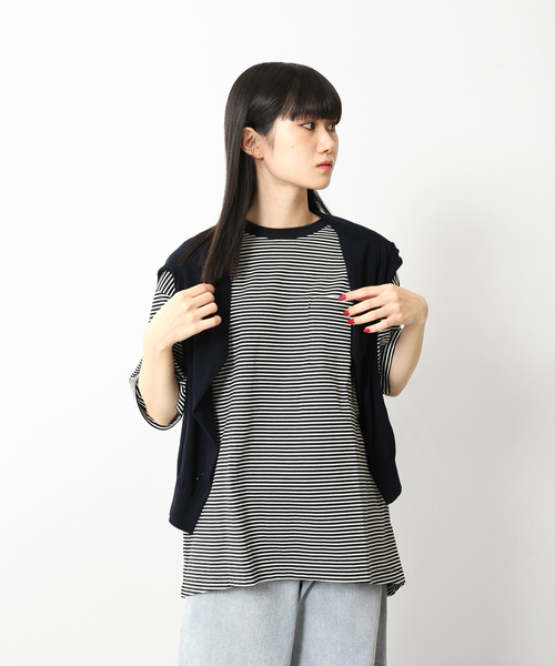 UNFOLLOW（アンフォロー）の「【FOLL / フォル】パーフェクトボーダーT(ルーズ)（Tシャツ/カットソー・メンズ・ブラック/カーキ/ネイビー・FREE）」の6枚目の写真