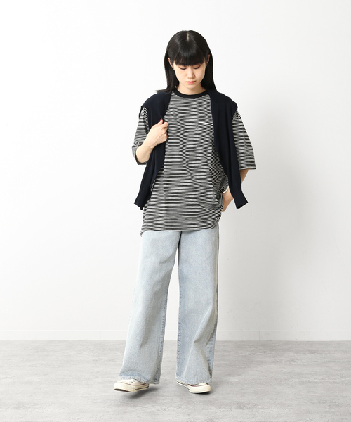 UNFOLLOW（アンフォロー）の「【FOLL / フォル】パーフェクトボーダーT(ルーズ)（Tシャツ/カットソー・メンズ・ブラック/カーキ/ネイビー・FREE）」の7枚目の写真