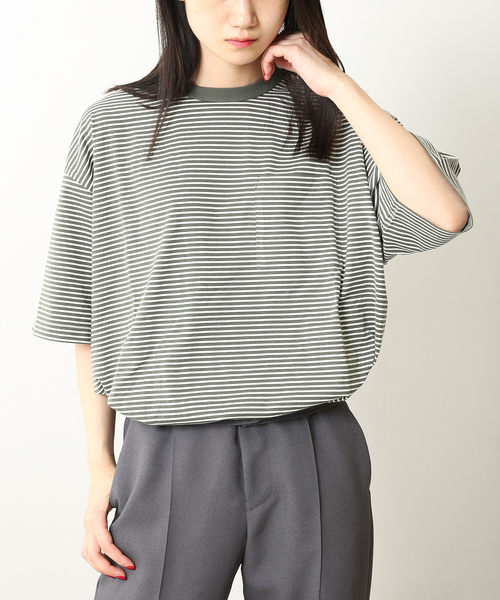 UNFOLLOW（アンフォロー）の「【FOLL / フォル】パーフェクトボーダーT(ルーズ)（Tシャツ/カットソー・メンズ・ブラック/カーキ/ネイビー・FREE）」の8枚目の写真