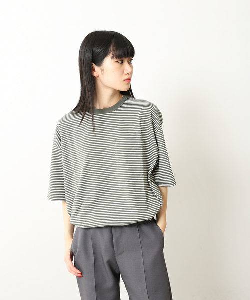 UNFOLLOW（アンフォロー）の「【FOLL / フォル】パーフェクトボーダーT(ルーズ)（Tシャツ/カットソー・メンズ・ブラック/カーキ/ネイビー・FREE）」の9枚目の写真