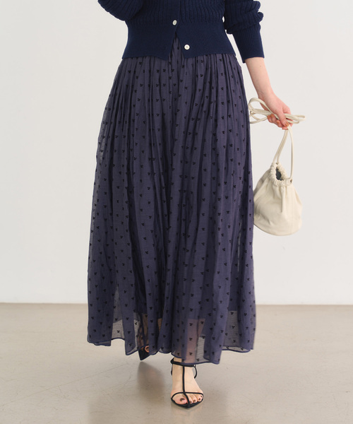IENA（イエナ）の「フロッキープリントスカート（スカート・レディース・ネイビー/アイボリー・38/36）」の8枚目の写真