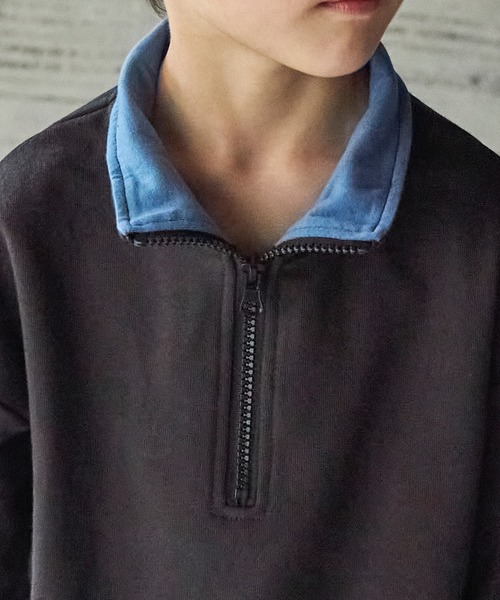 PAIRMANON STREET（ペアマノンストリート）の「【PAIRMANON STREET】【サラッとスウェット】襟裏配色ハーフジップTシャツ（Tシャツ/カットソー・キッズ・イエロー/グリーン/アイボリー/ブラック・130/110/100/120/150/90/140）」の7枚目の写真