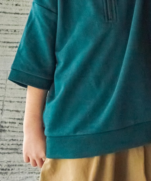 PAIRMANON STREET（ペアマノンストリート）の「【PAIRMANON STREET】【サラッとスウェット】襟裏配色ハーフジップTシャツ（Tシャツ/カットソー・キッズ・イエロー/グリーン/アイボリー/ブラック・130/110/100/120/150/90/140）」の9枚目の写真