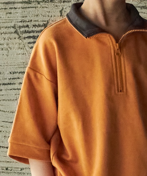 PAIRMANON STREET（ペアマノンストリート）の「【PAIRMANON STREET】【サラッとスウェット】襟裏配色ハーフジップTシャツ（Tシャツ/カットソー・キッズ・イエロー/グリーン/アイボリー/ブラック・130/110/100/120/150/90/140）」の11枚目の写真