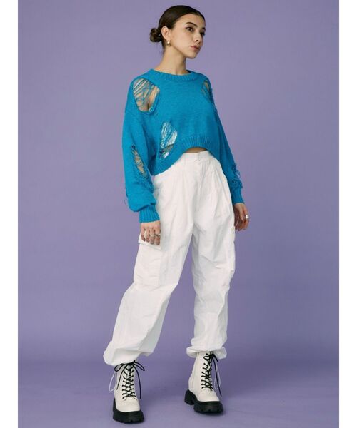 EVRIS（エヴリス）の「ダメージデザインニットトップス（ニット/セーター・レディース・ブルー/イエロー/ブラック・FREE）」の22枚目の写真