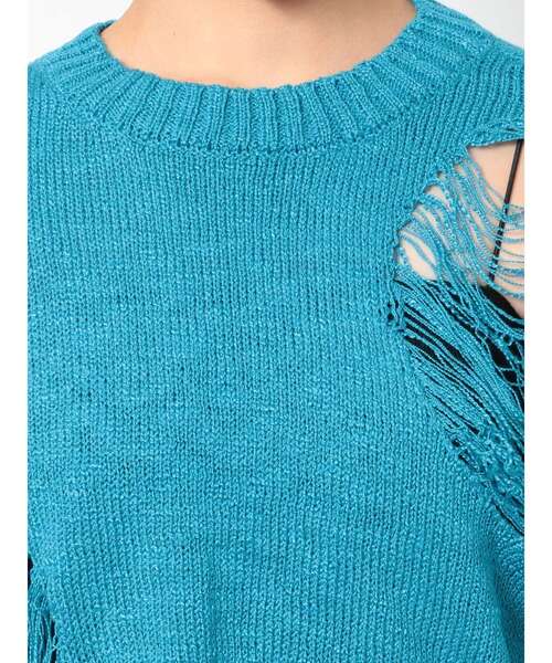 EVRIS（エヴリス）の「ダメージデザインニットトップス（ニット/セーター・レディース・ブルー/イエロー/ブラック・FREE）」の14枚目の写真