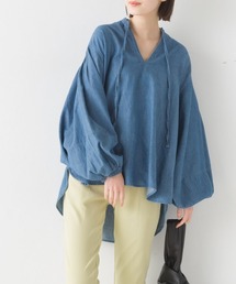 シャンブレー袖ボリュームスキッパー長袖シャツ