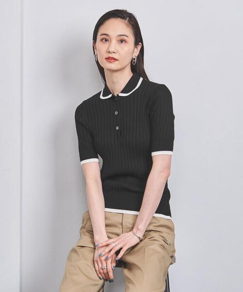 SLOANE 12Gワイドリブバイカラーポロニット ブラック × ホワイト SLOANE 12Gワイドリブバイカラーポロニット ブラック × ホワイト