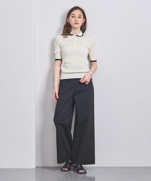 【美品】SLOANE スローン バイカラー ニットポロシャツ サイズ3 ブラック ミモレ別注】スローン×チャコさんコラボ バイカラー半袖ポロニット