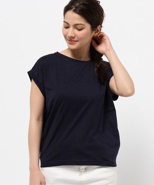 OUTLET(アウトレット)の「【CIAOPANIC TYPY】ロールアップフレンチTシャツ(Tシャツ/カットソー・レディース・ネイビー/ホワイト/イエロー/グレー・FREE)」の3枚目の写真