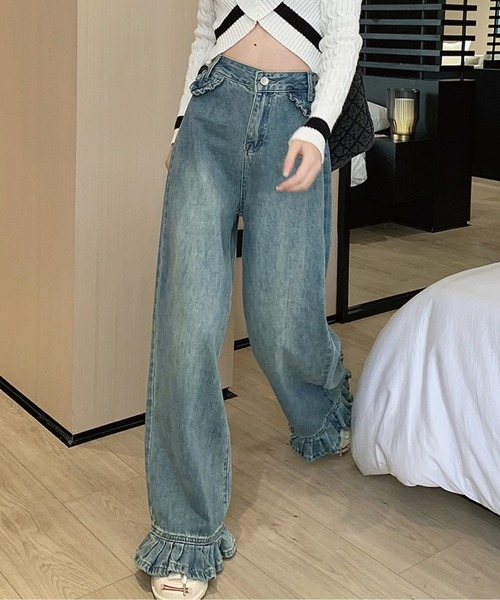 meJane（ミージェーン）の「フリルデザインデニムパンツ（デニムパンツ・レディース・ブルー・S/M/L）」の7枚目の写真