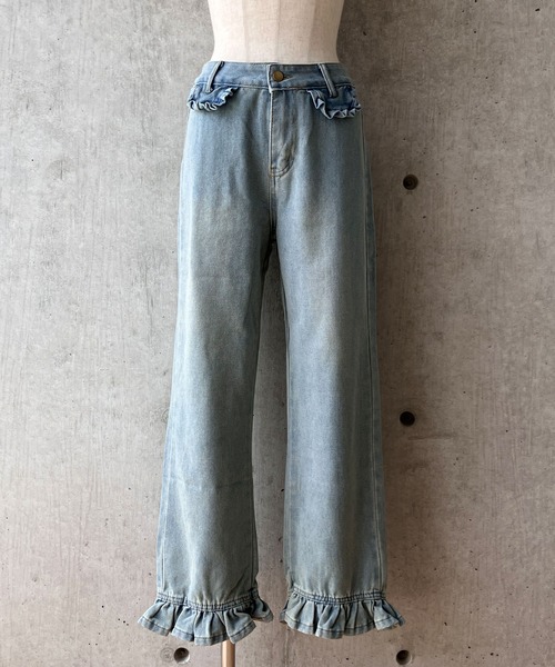 meJane（ミージェーン）の「フリルデザインデニムパンツ（デニムパンツ・レディース・ブルー・S/M/L）」の9枚目の写真