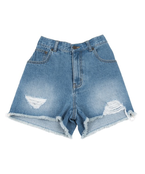 PUNYUS（プニュズ）の「ダメージデニムショートパンツ（デニムパンツ・レディース・ブラック/ライトブルー/スカイブルー・1/2/4/3）」の8枚目の写真