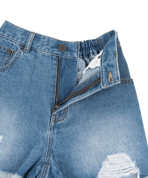 PUNYUS（プニュズ）の「ダメージデニムショートパンツ（デニムパンツ・レディース・ブラック/ライトブルー/スカイブルー・1/2/4/3）」の9枚目の写真