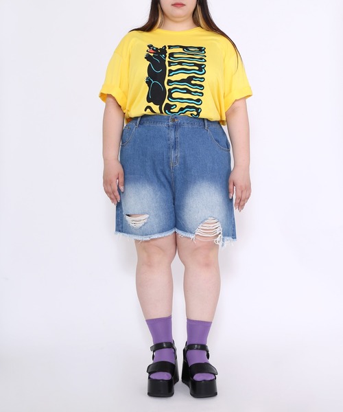 PUNYUS（プニュズ）の「ダメージデニムショートパンツ（デニムパンツ・レディース・ブラック/ライトブルー/スカイブルー・1/2/4/3）」の21枚目の写真