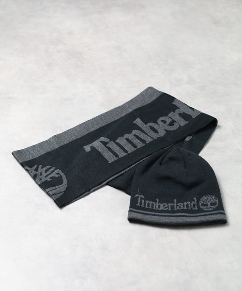 Timberland(ティンバーランド)の「『Timberland』STRIPE LOGO JACQUARD SCARF リバーシブル ニット帽&マフラー セット(ニットキャップ/ビーニー・レディース・ブラック/グレー/キャメル・FREE)」の2枚目の写真