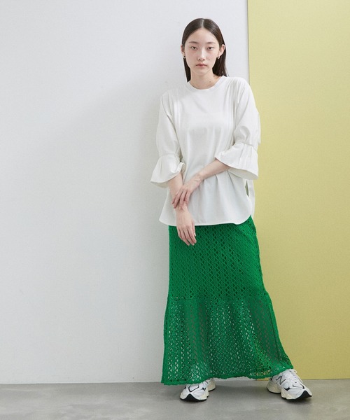ADAM ET ROPE'(アダムエロペ)の「【WEB限定(一部店舗展開あり)】クロシェライクレーススカート(スカート・レディース・ブラック/ホワイト/グリーン・FREE)」の12枚目の写真