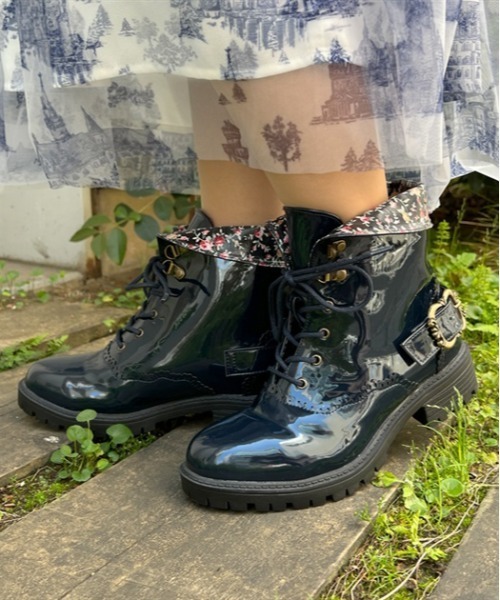 axes femme(アクシーズファム)の「レースアップレインブーツ(レインシューズ・レディース・ネイビー/ピンク・LARGE/MEDIUM)」の2枚目の写真