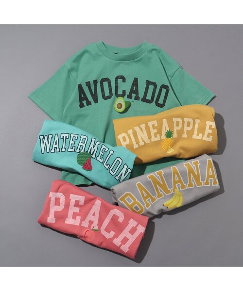 BREEZE（ブリーズ）の「フルーツカレッジTシャツ（Tシャツ/カットソー・キッズ・ピンク/ターコイズブルー/イエロー/グレー/グリーン・80/90/100/110/120/130/140）」の6枚目の写真