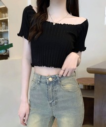 Riff | リブトップス メロウフリル ショート丈(Tシャツ/カットソー)