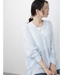 Samansa Mos2 blue | ◎ストライプシアーギャザーチュニック(シャツ/ブラウス)