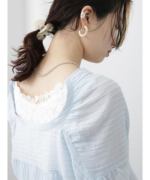 Samansa Mos2 blue（サマンサモスモスブルー）の「◎ストライプシアーギャザーチュニック（シャツ/ブラウス・レディース・オフホワイト/ミント/ブルー・F）」の7枚目の写真