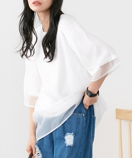 Le temps riche（ルタンリッシュ）の「オーガンジーレイヤードＴシャツ ＜Le temps riche＞（Tシャツ/カットソー・レディース・ブラック/グリーン/ホワイト・M）」の2枚目の写真