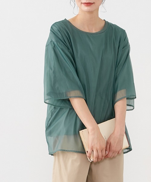 Le temps riche（ルタンリッシュ）の「オーガンジーレイヤードＴシャツ ＜Le temps riche＞（Tシャツ/カットソー・レディース・ブラック/グリーン/ホワイト・M）」の10枚目の写真