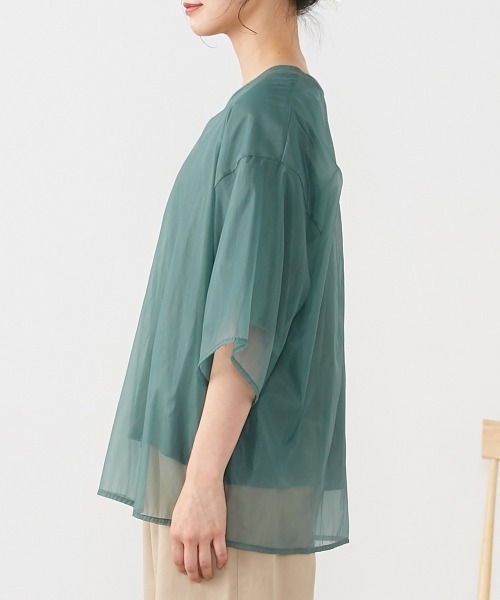 Le temps riche（ルタンリッシュ）の「オーガンジーレイヤードＴシャツ ＜Le temps riche＞（Tシャツ/カットソー・レディース・ブラック/グリーン/ホワイト・M）」の19枚目の写真