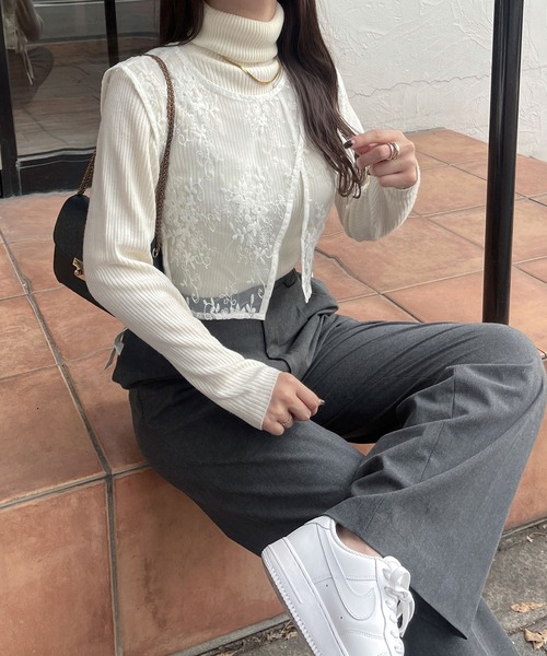 Ambre Ciel(アンブルシエル)の「透かし柄ベスト/WEB/EC限定商品(ベスト・レディース・オフホワイト/ブラック・FREE)」の12枚目の写真