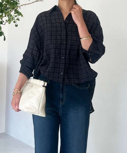 un dix cors(アンディコール)の「サッカーチェックチュニックシャツ(シャツ/ブラウス・レディース・チャコールグレー/オフホワイト・FREE)」の2枚目の写真