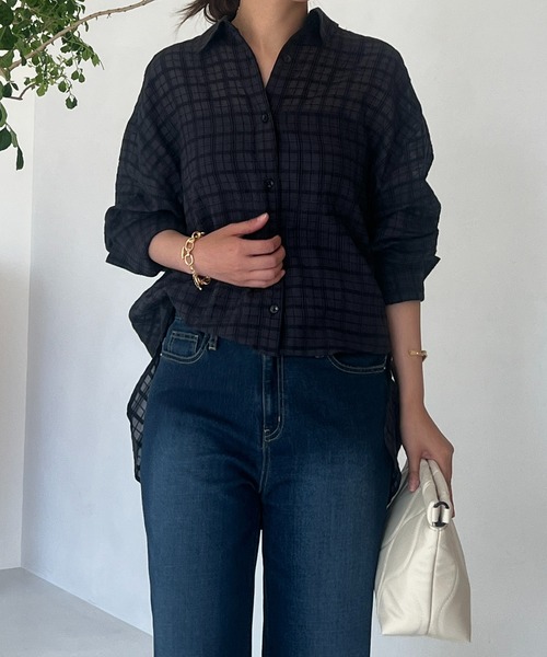 un dix cors(アンディコール)の「サッカーチェックチュニックシャツ(シャツ/ブラウス・レディース・チャコールグレー/オフホワイト・FREE)」の18枚目の写真