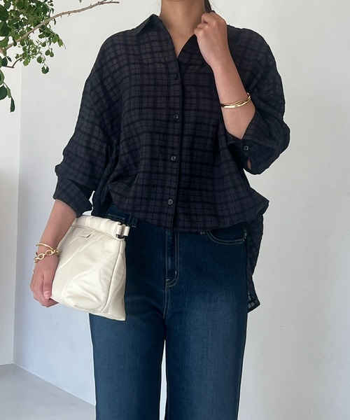 un dix cors(アンディコール)の「サッカーチェックチュニックシャツ(シャツ/ブラウス・レディース・チャコールグレー/オフホワイト・FREE)」の9枚目の写真