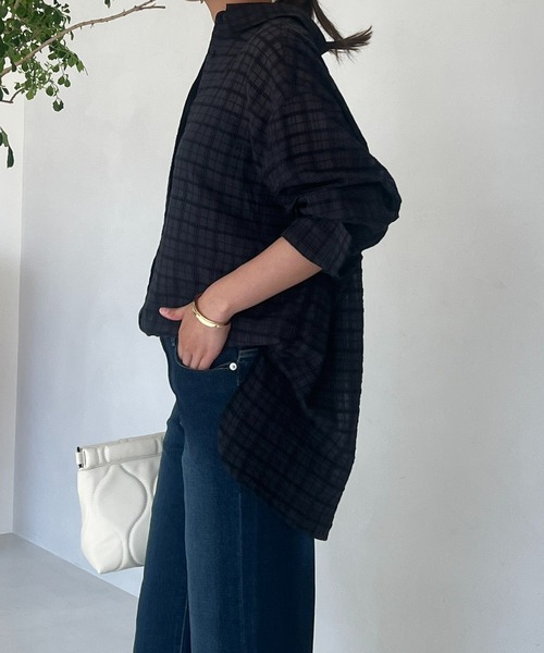 un dix cors(アンディコール)の「サッカーチェックチュニックシャツ(シャツ/ブラウス・レディース・チャコールグレー/オフホワイト・FREE)」の15枚目の写真